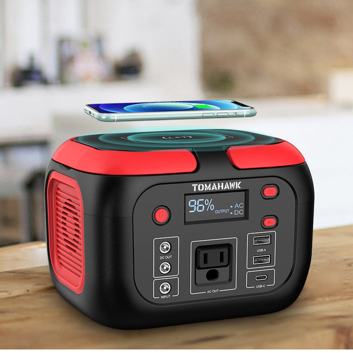 Tomahawk Portable Power Station, 155Wh 200W 4-Port Backup Lithium Battery, AC DC Outlet, 60W USB-C USB-A Pure Sine Wave Outlet, Digital, LED Light for Outdoor Camping, RV - Sweatfully