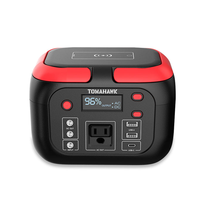 Tomahawk Portable Power Station, 155Wh 200W 4-Port Backup Lithium Battery, AC DC Outlet, 60W USB-C USB-A Pure Sine Wave Outlet, Digital, LED Light for Outdoor Camping, RV - Sweatfully