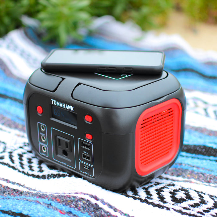 Tomahawk Portable Power Station, 155Wh 200W 4-Port Backup Lithium Battery, AC DC Outlet, 60W USB-C USB-A Pure Sine Wave Outlet, Digital, LED Light for Outdoor Camping, RV - Sweatfully