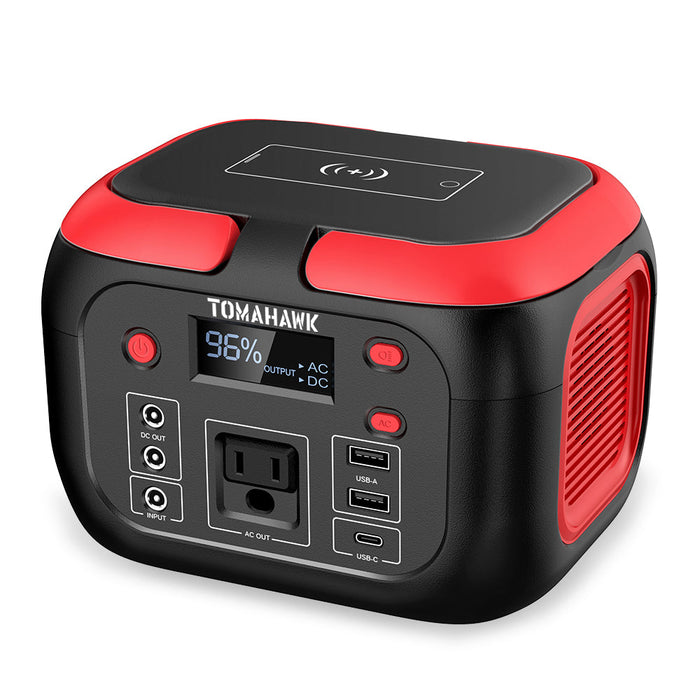 Tomahawk Portable Power Station, 155Wh 200W 4-Port Backup Lithium Battery, AC DC Outlet, 60W USB-C USB-A Pure Sine Wave Outlet, Digital, LED Light for Outdoor Camping, RV - Sweatfully