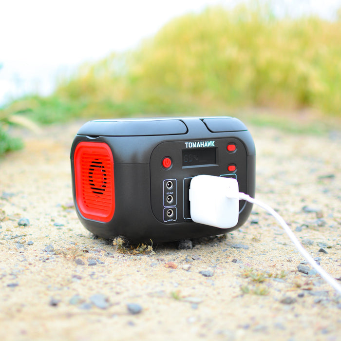 Tomahawk Portable Power Station, 155Wh 200W 4-Port Backup Lithium Battery, AC DC Outlet, 60W USB-C USB-A Pure Sine Wave Outlet, Digital, LED Light for Outdoor Camping, RV - Sweatfully