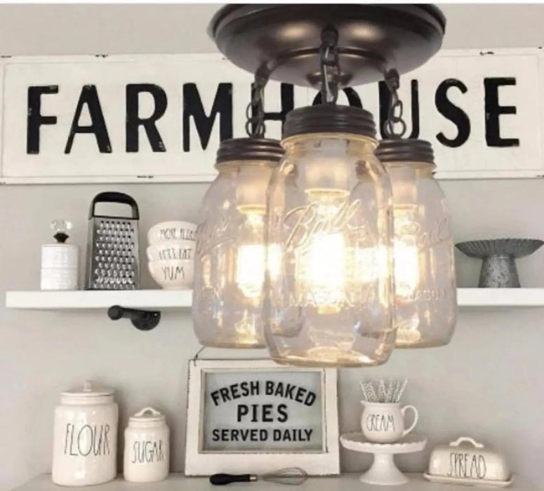 Mason Jar LIGHT FIXTURE New Quart Chain Trio - Sweatfully