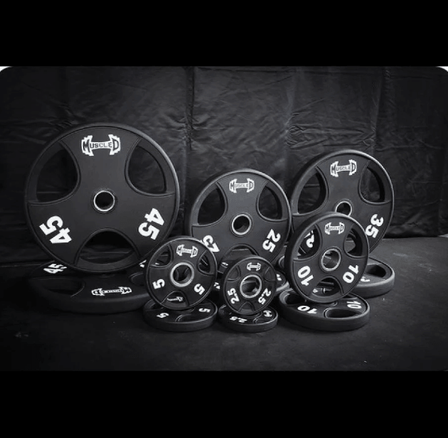 Hard Chrome Olympic Bar and Olympic Urethane Weight Plate Sets - Sweatfully