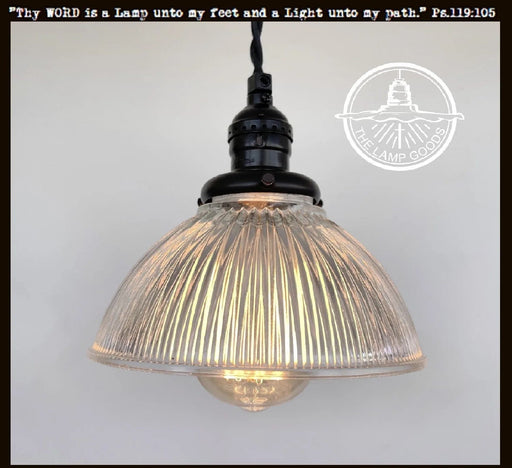 Factory Antique Glass Holophane Pendant Light - Sweatfully