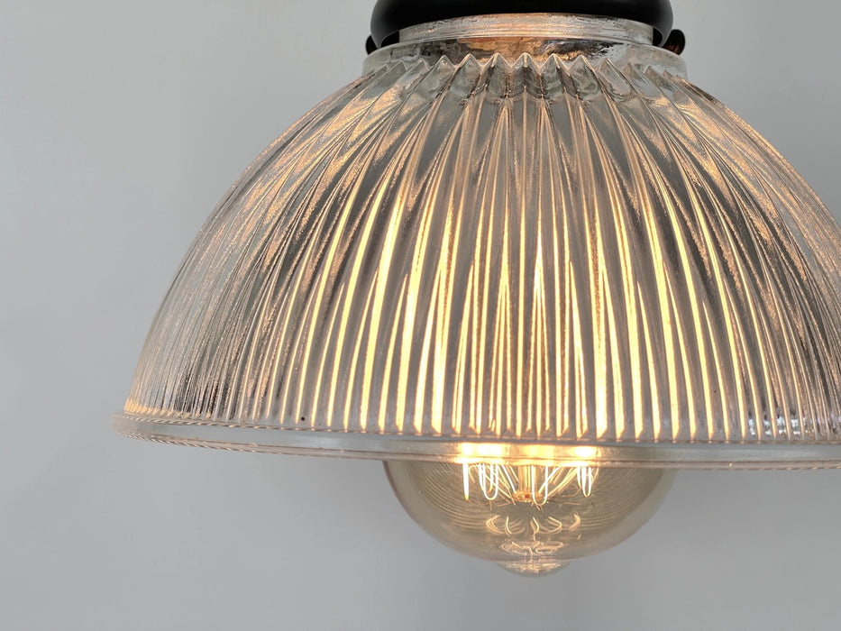 Factory Antique Glass Holophane Pendant Light - Sweatfully