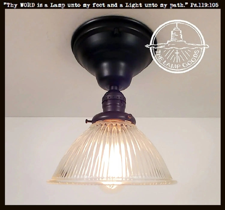 Vintage Factory Holophane Glass With Exposed Socket Light - Sweatfully