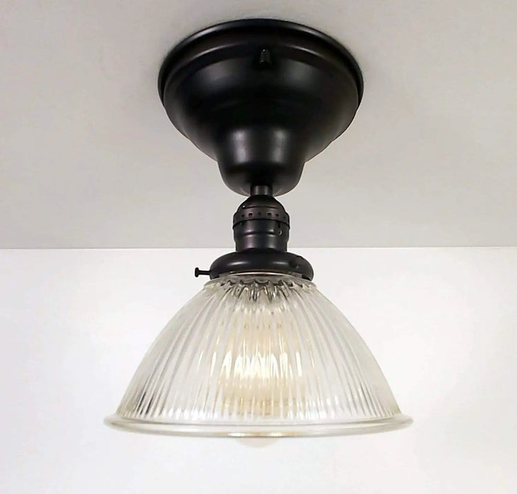 Vintage Factory Holophane Glass With Exposed Socket Light - Sweatfully