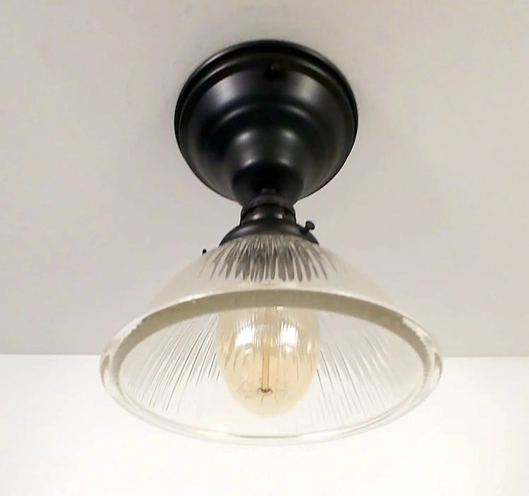 Vintage Factory Holophane Glass With Exposed Socket Light - Sweatfully