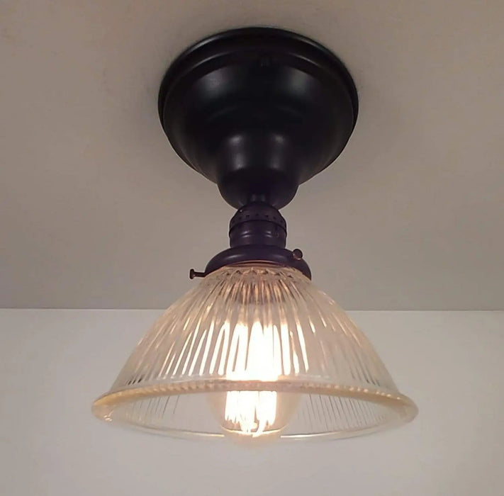 Vintage Factory Holophane Glass With Exposed Socket Light - Sweatfully