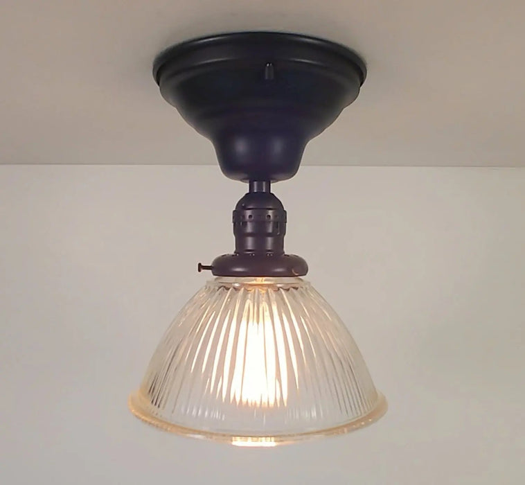 Vintage Factory Holophane Glass With Exposed Socket Light - Sweatfully