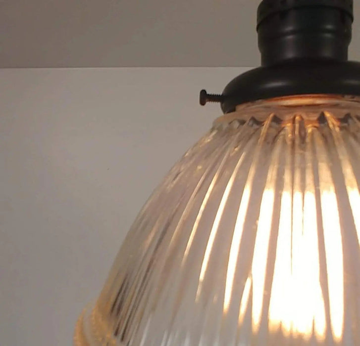 Vintage Factory Holophane Glass With Exposed Socket Light - Sweatfully