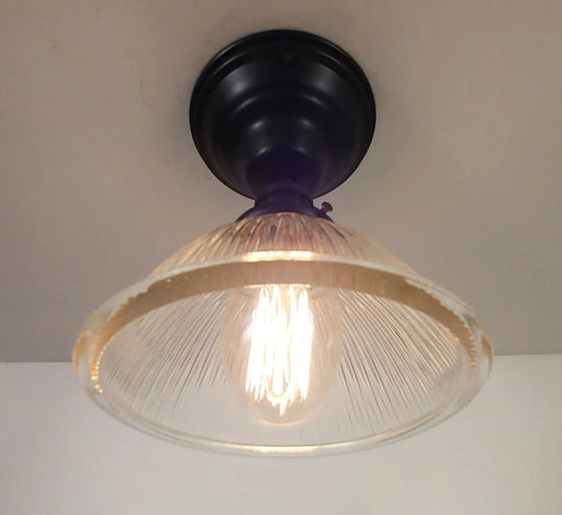 Vintage Factory Holophane Glass With Exposed Socket Light - Sweatfully