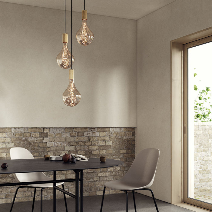 Triple Pendant in Oak + Voronoi II - White Canopy - Sweatfully