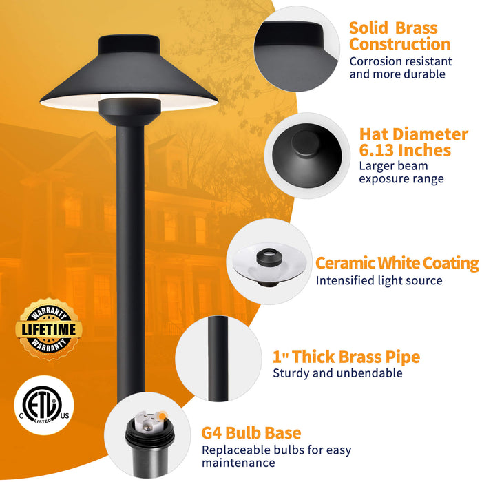 Gardenreet Brass Landscape Lighting Kit (6/8/12 Spotlights, 2/4/6 Path Lights) With 12V Transformer and Mechanical Timer and Cable and Wire Connectors for Outdoor Garden Patio Driveway (2105+2401) - Sweatfully