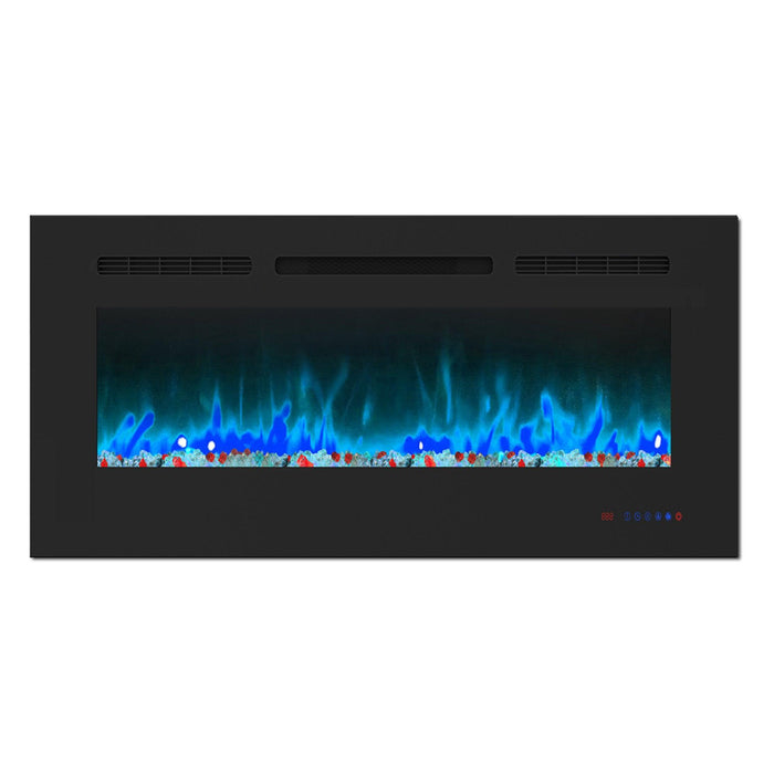 Wall Electric Fireplace with Remote Control and Touch Screen in 13 Flame Colors and Base Lights - Sweatfully