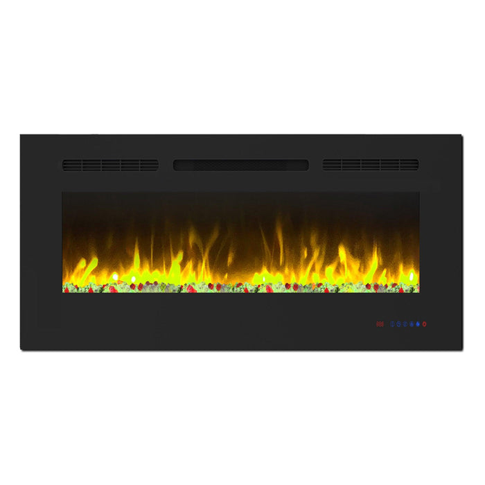 Wall Electric Fireplace with Remote Control and Touch Screen in 13 Flame Colors and Base Lights - Sweatfully