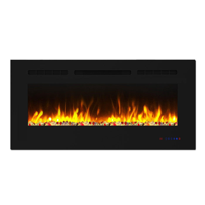 Wall Electric Fireplace with Remote Control and Touch Screen in 13 Flame Colors and Base Lights - Sweatfully