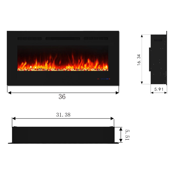 Wall Electric Fireplace with Remote Control and Touch Screen in 13 Flame Colors and Base Lights - Sweatfully