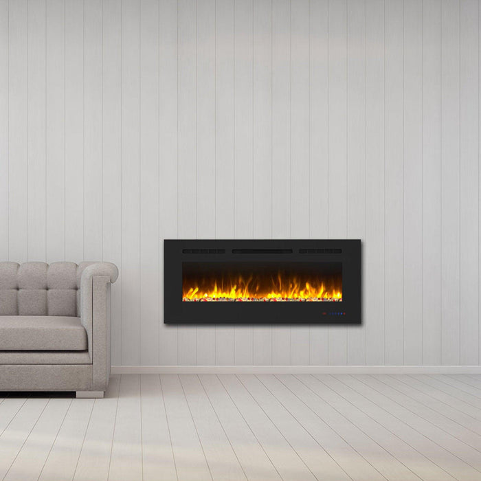 Wall Electric Fireplace with Remote Control and Touch Screen in 13 Flame Colors and Base Lights - Sweatfully