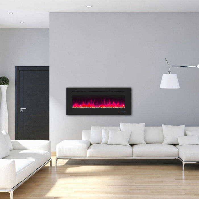 Wall Electric Fireplace with Remote Control and Touch Screen in 13 Flame Colors and Base Lights - Sweatfully