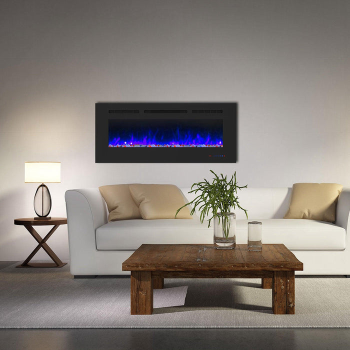 Wall Electric Fireplace with Remote Control and Touch Screen in 13 Flame Colors and Base Lights - Sweatfully