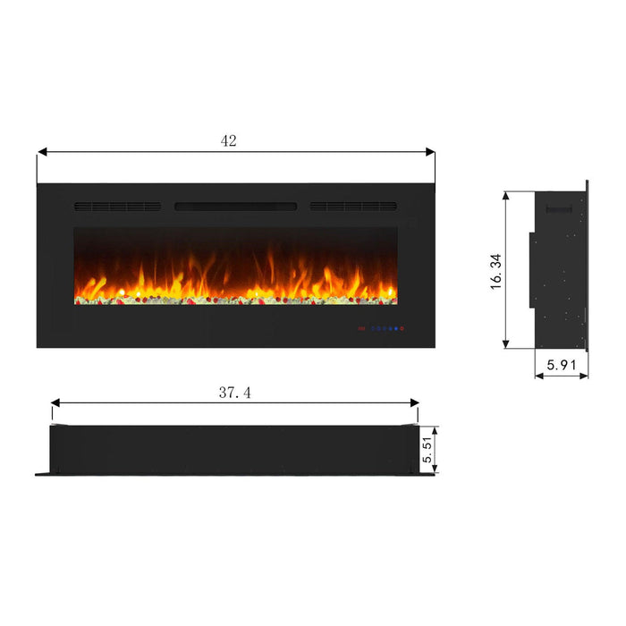Wall Electric Fireplace with Remote Control and Touch Screen in 13 Flame Colors and Base Lights - Sweatfully