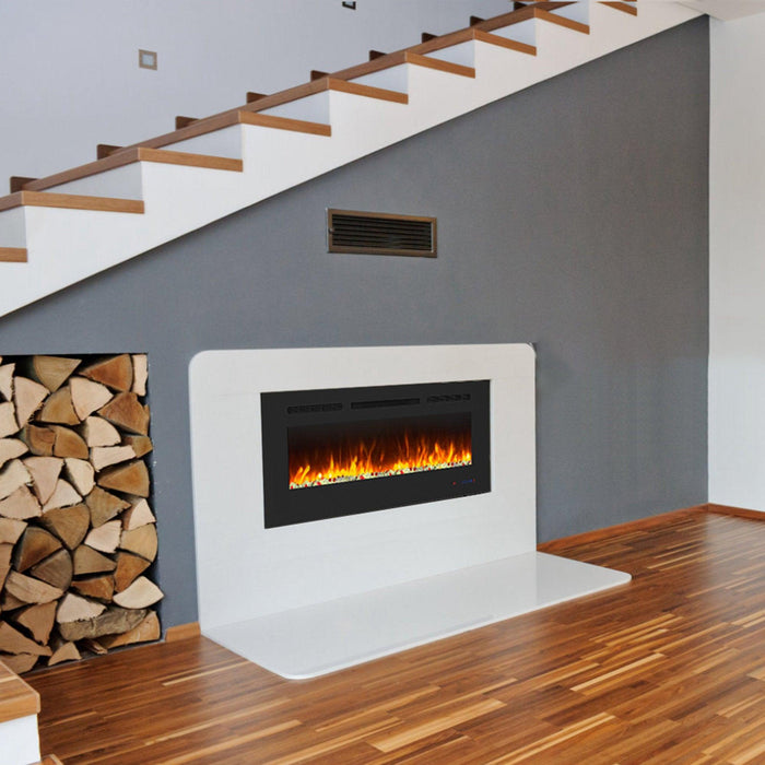 Wall Electric Fireplace with Remote Control and Touch Screen in 13 Flame Colors and Base Lights - Sweatfully