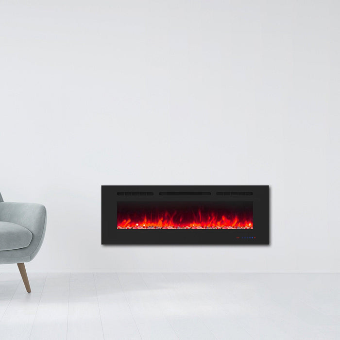 Wall Electric Fireplace with Remote Control and Touch Screen in 13 Flame Colors and Base Lights - Sweatfully