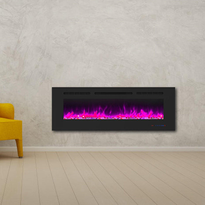 Wall Electric Fireplace with Remote Control and Touch Screen in 13 Flame Colors and Base Lights - Sweatfully