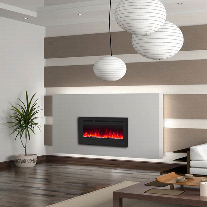 Wall Electric Fireplace with Remote Control and Touch Screen in 13 Flame Colors and Base Lights - Sweatfully