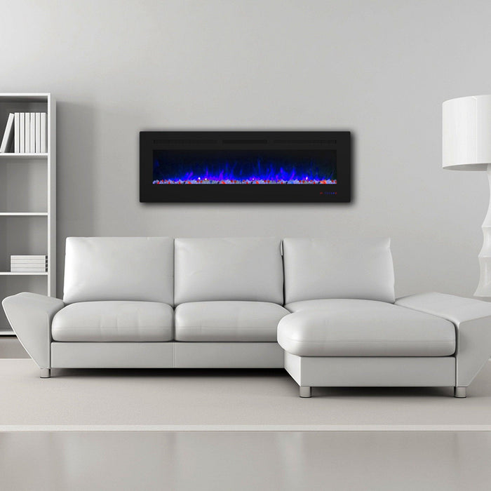 Wall Electric Fireplace with Remote Control and Touch Screen in 13 Flame Colors and Base Lights - Sweatfully