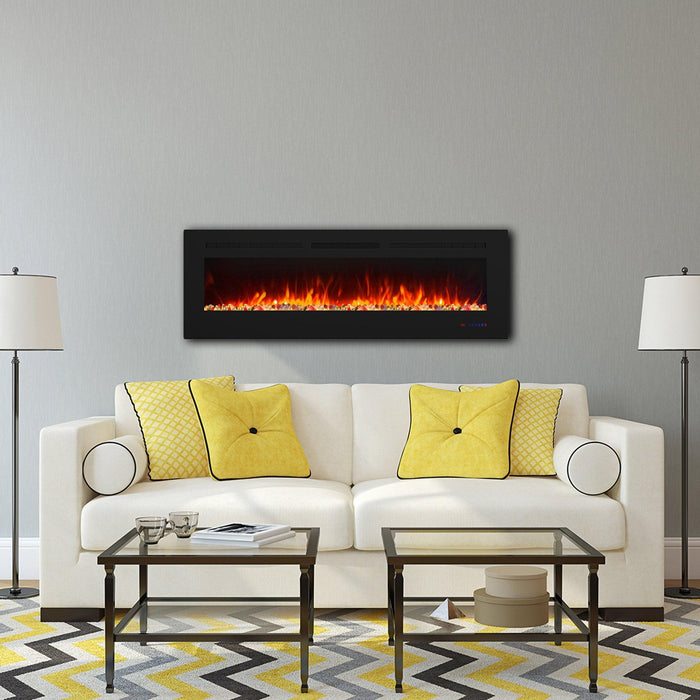 Wall Electric Fireplace with Remote Control and Touch Screen in 13 Flame Colors and Base Lights - Sweatfully