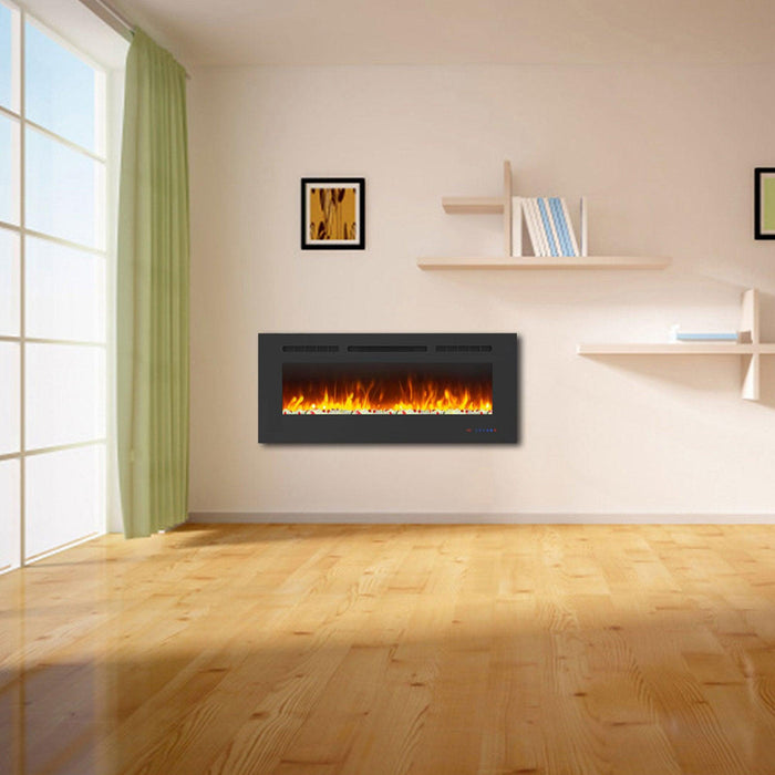 Wall Electric Fireplace with Remote Control and Touch Screen in 13 Flame Colors and Base Lights - Sweatfully