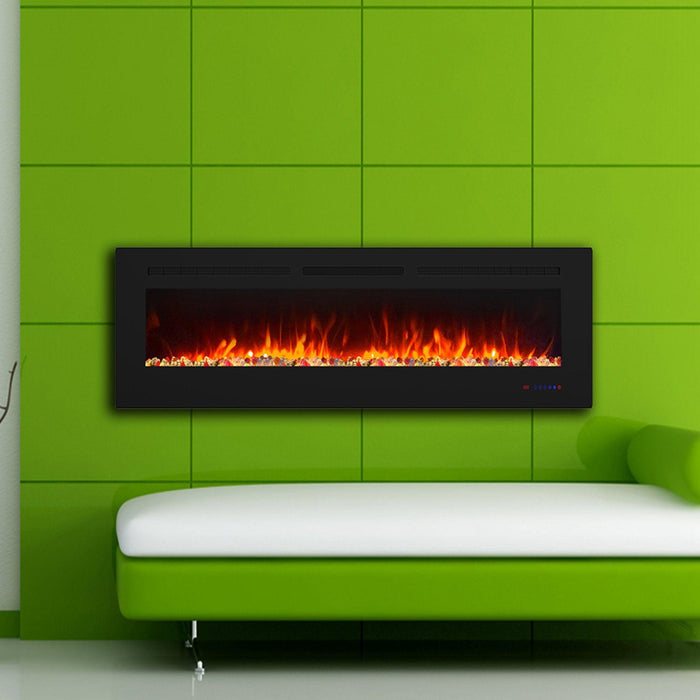 Wall Electric Fireplace with Remote Control and Touch Screen in 13 Flame Colors and Base Lights - Sweatfully
