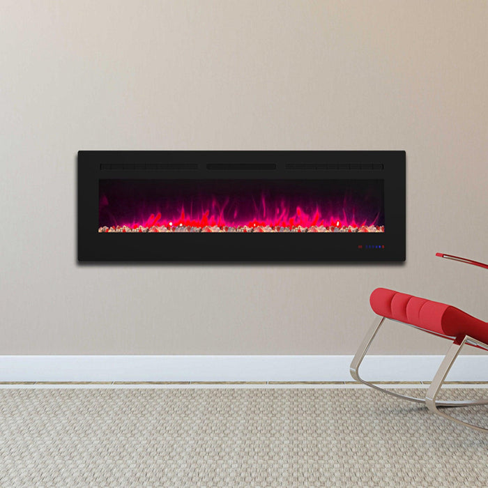 Wall Electric Fireplace with Remote Control and Touch Screen in 13 Flame Colors and Base Lights - Sweatfully