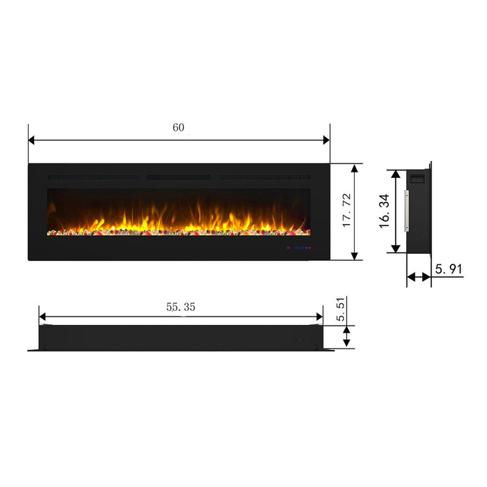 Wall Electric Fireplace with Remote Control and Touch Screen in 13 Flame Colors and Base Lights - Sweatfully