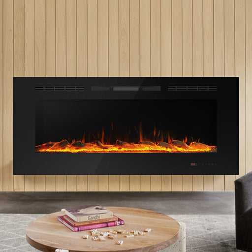 Wall Electric Fireplace with Remote Control and Touch Screen in 13 Flame Colors and Base Lights - Sweatfully
