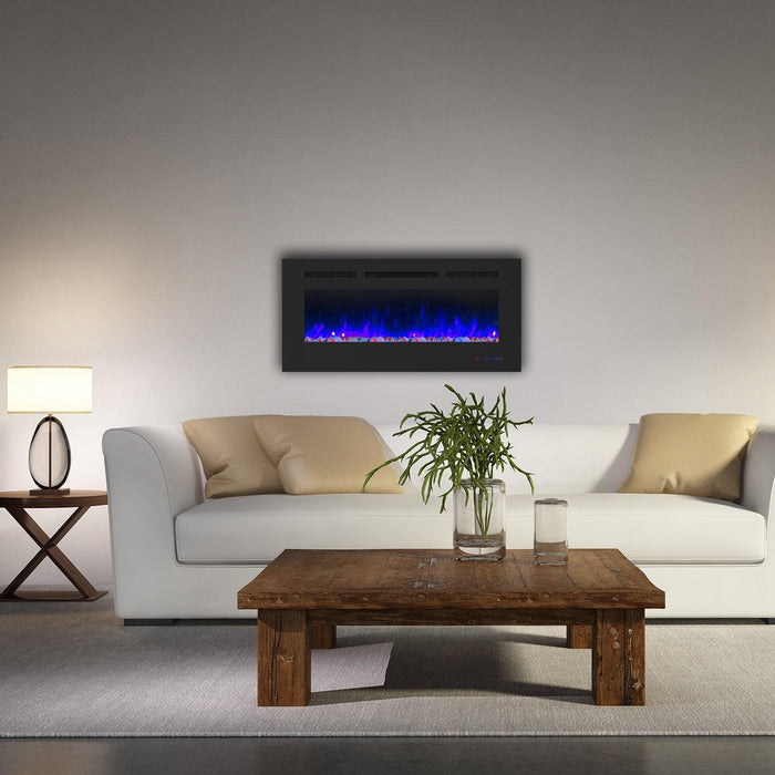 Wall Electric Fireplace with Remote Control and Touch Screen in 13 Flame Colors and Base Lights - Sweatfully