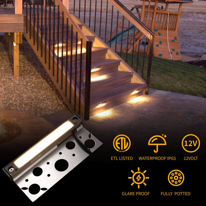 Gardenreet LED Hardscape Light,Cast Brass Housing,Integrated 3W 2700/3000K LED Light Source, LED Step Light, 7 Inches Long,Low Voltage 12V AC/DC (2701) - Sweatfully