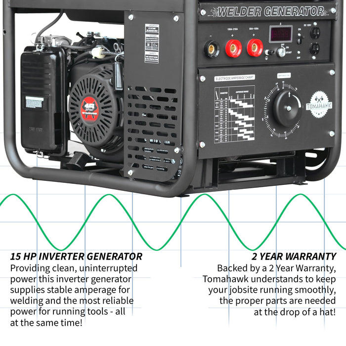 210 Amp Engine Driven Welder Generator 2000 Watt 15 HP Gas Powered - Sweatfully