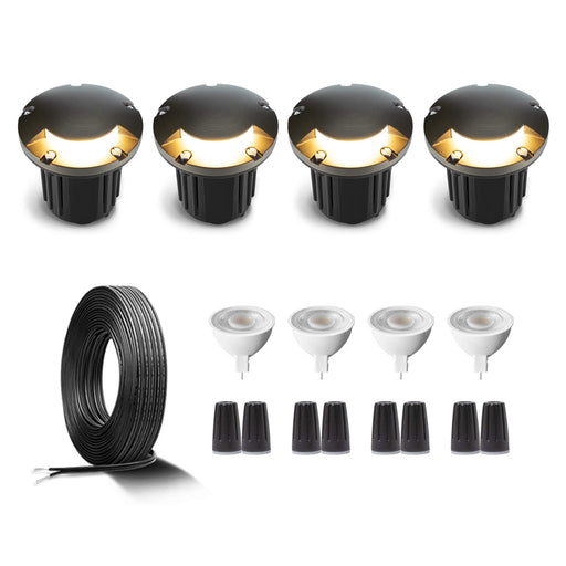 Gardenreet Brass 12V Landscape Lighting Kit (4/6Pack Turret Well Lights) with Cable, Wire Connectors Use 5W 2700K 450LM LED MR16 Bulb for Outdoor Garden Pathway Yard Wall Lighting Without Low Voltage Transformer (2204) - Sweatfully