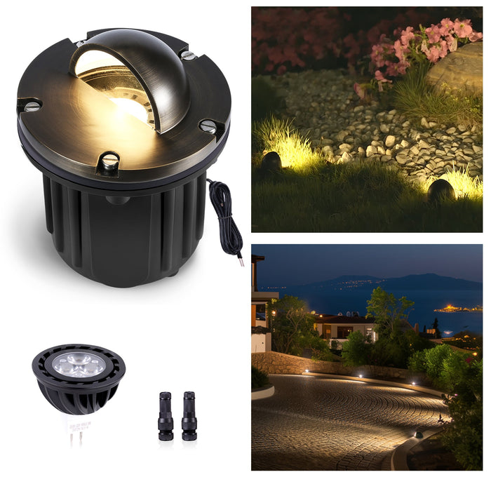 Gardenreet Brass In-ground Well Lights, Low Voltage IP65 Waterproof 12V LED Outdoor Landscape Lighting(Beacon Top 2203A) - Sweatfully