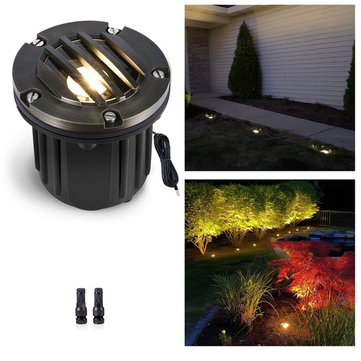 Gardenreet Brass In-ground Well Lights, Low Voltage IP65 Waterproof 12V LED Outdoor Landscape Lighting(Grated Top 2202B) - Sweatfully