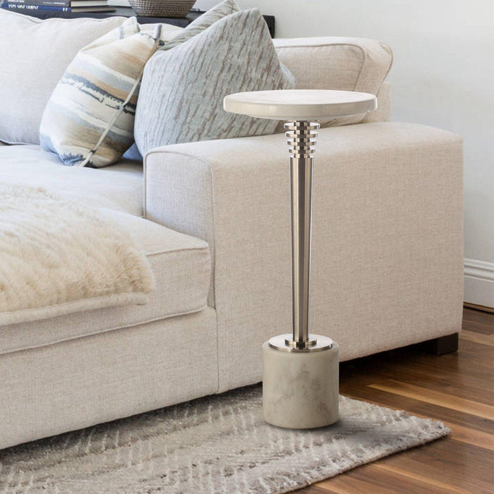 White Marble & Metal Table with Pedestal Base - Sweatfully