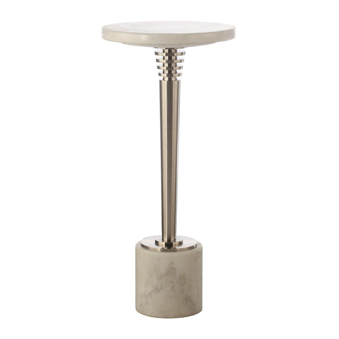 White Marble & Metal Table with Pedestal Base - Sweatfully