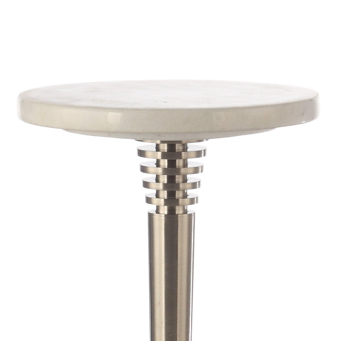 White Marble & Metal Table with Pedestal Base - Sweatfully