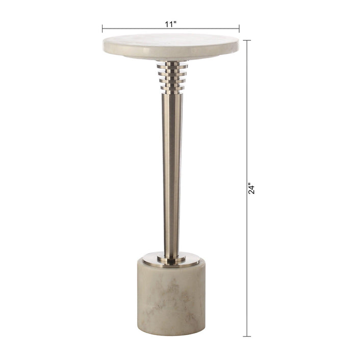 White Marble & Metal Table with Pedestal Base - Sweatfully