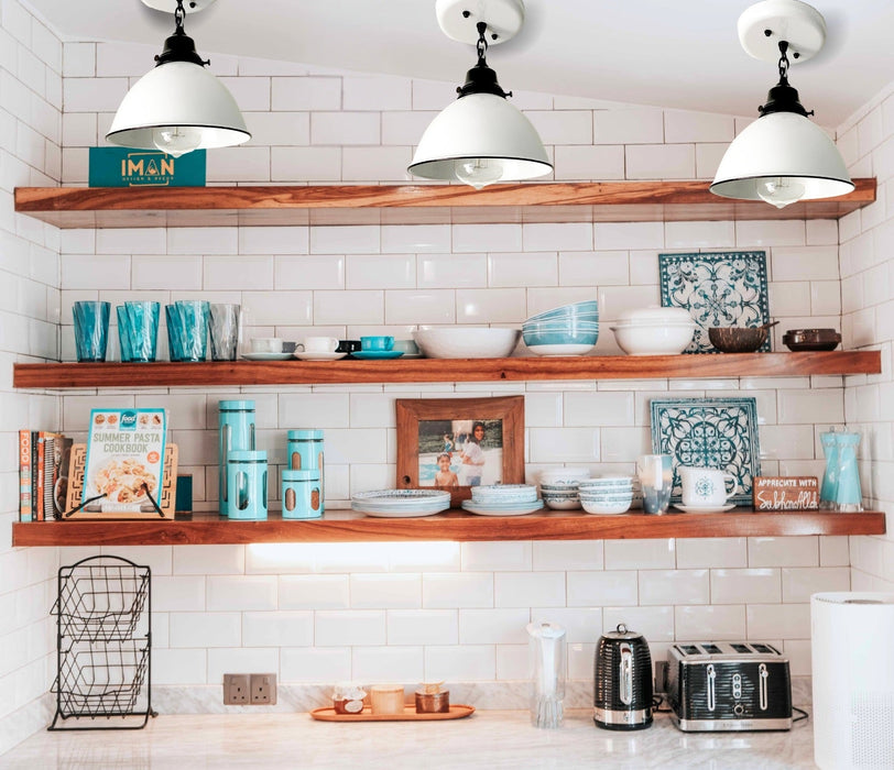 White Enamel Farmhouse Ceiling Light with Chain - Sweatfully