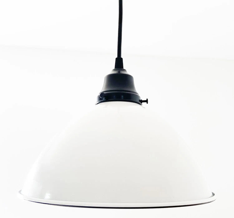 Large White Enamel Farmhouse Pendant Light - Sweatfully