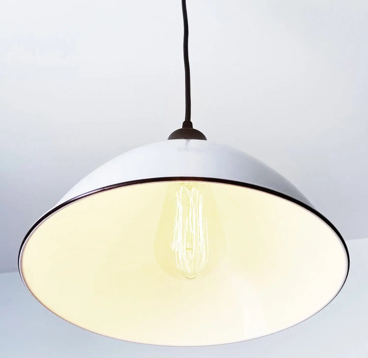 Large White Enamel Farmhouse Pendant Light - Sweatfully